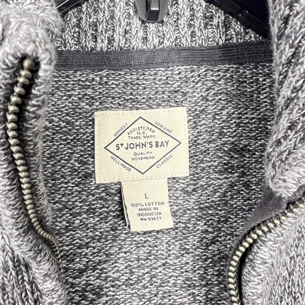 St. John's Bay Gray Quarter Zip Sweater‎ Mens Large Marled Cotton Pullover